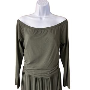 NWOT, Lascana Sz 8 Olive Green On Or Off Shoulder Dress With Pockets & Ruching